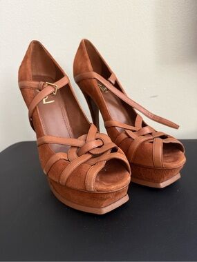 YSL Yves Saint Laurent Brown Suede Platform Heels Size 41 US 11